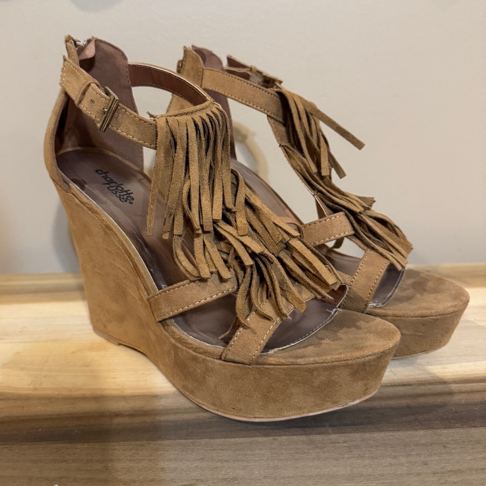Fringe Suede Wedge Sandals
